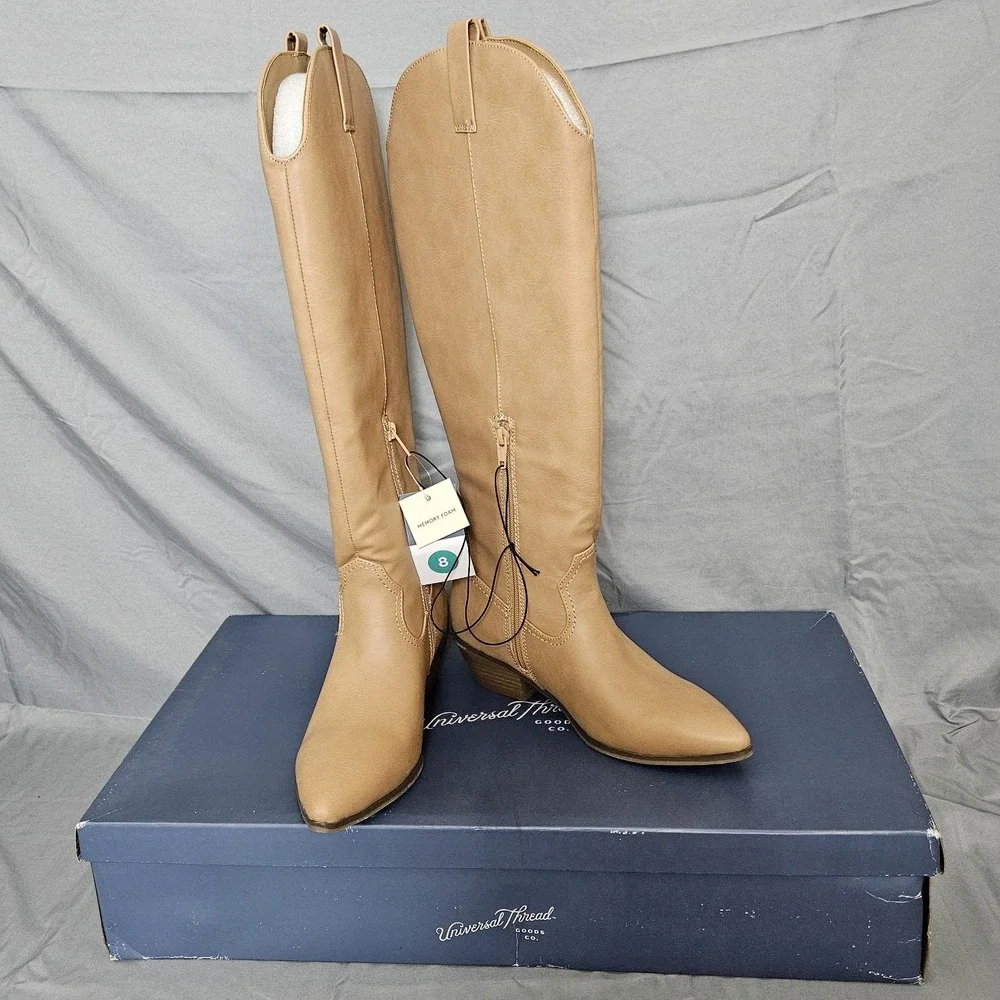Universal Thread Women's Knee High Riding Boots Tan Faux Leather US 8‎ NEW